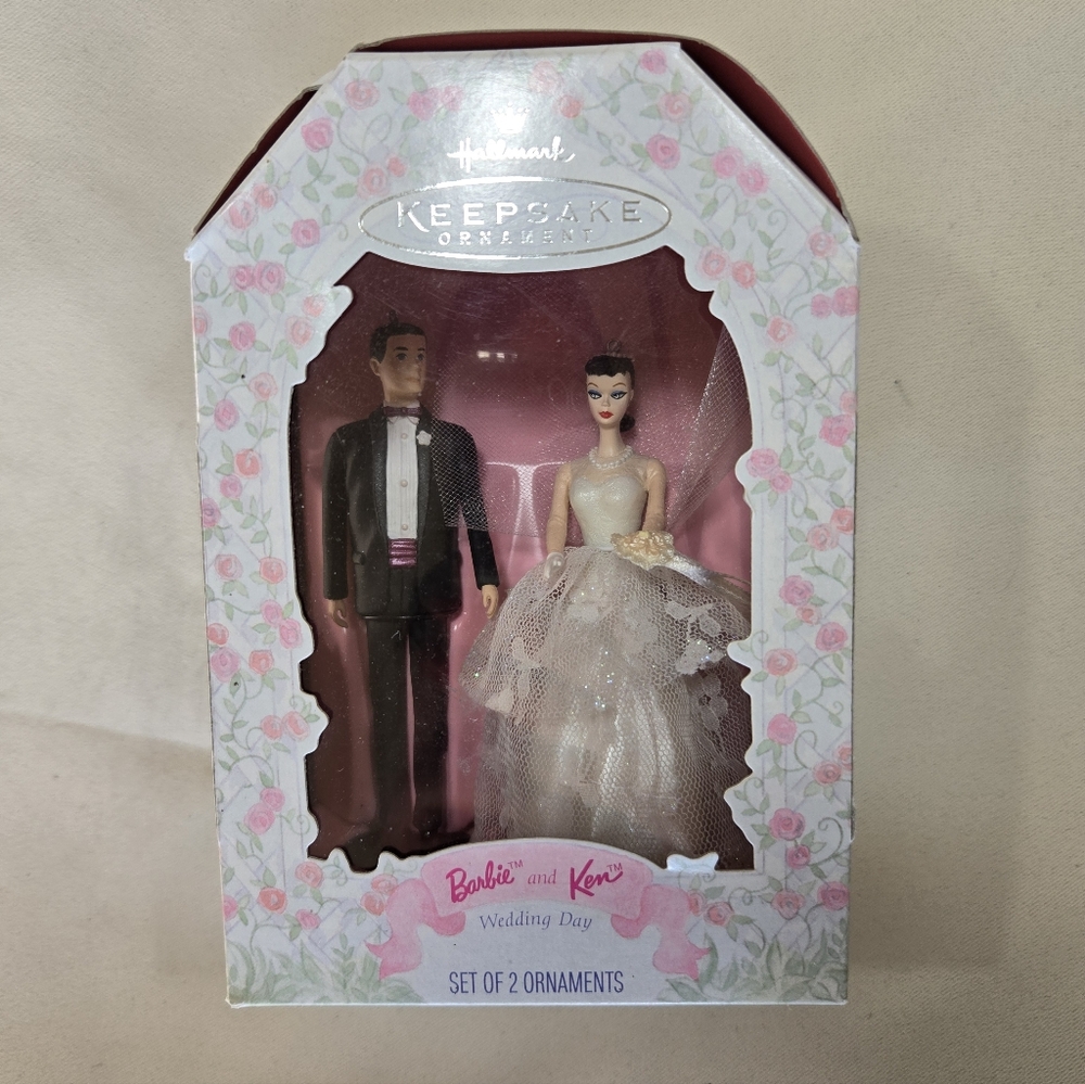 1997 Barbie Hallmark Wedding Day Couple Ornaments - Black and White